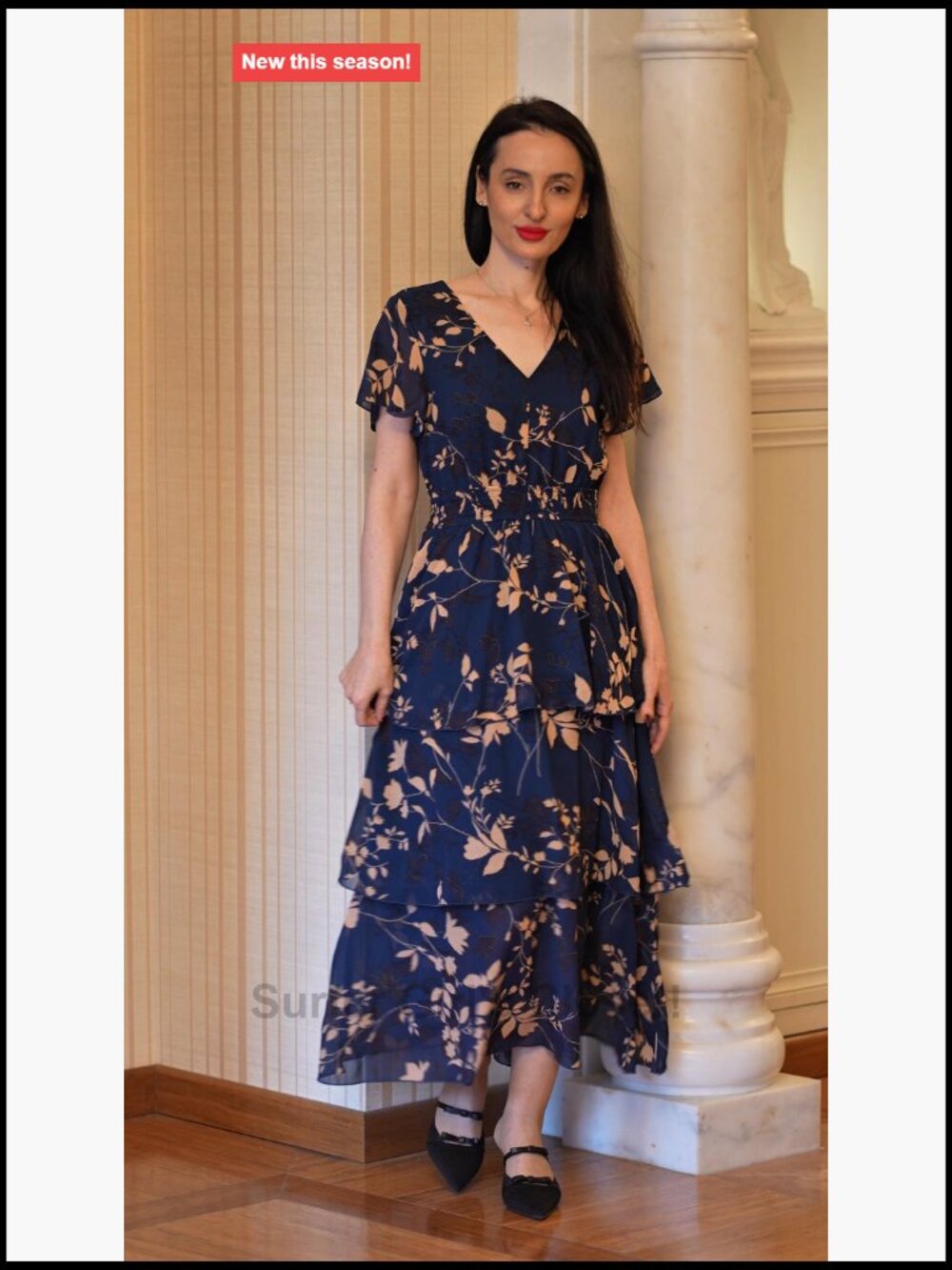 Women Floral Summer Maxi Dress Boho Flowy Ruffle Tiered Short Sleeve V Neck - Picture 7 of 7